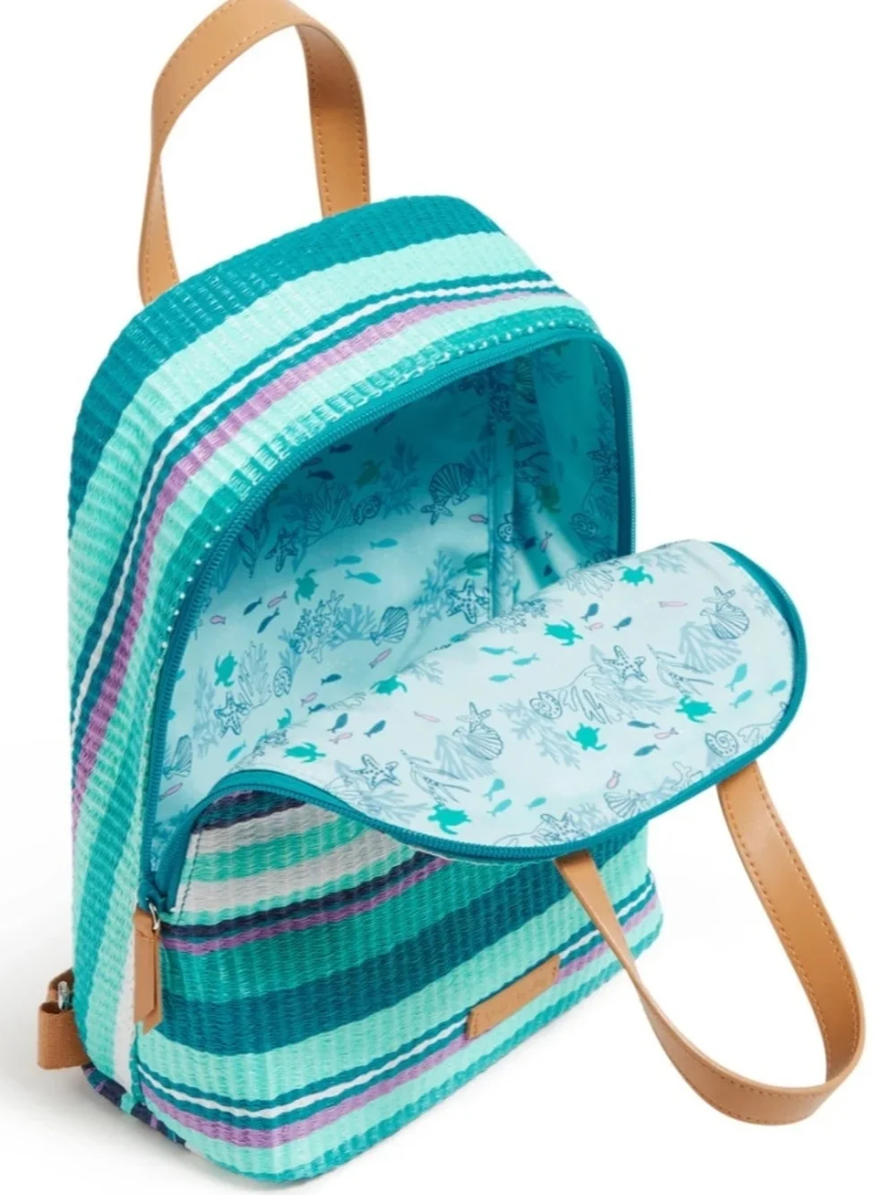 Vera Bradley Teal & Navy Stripe Straw Mini Totepack-NWT - Picture 2 of 6